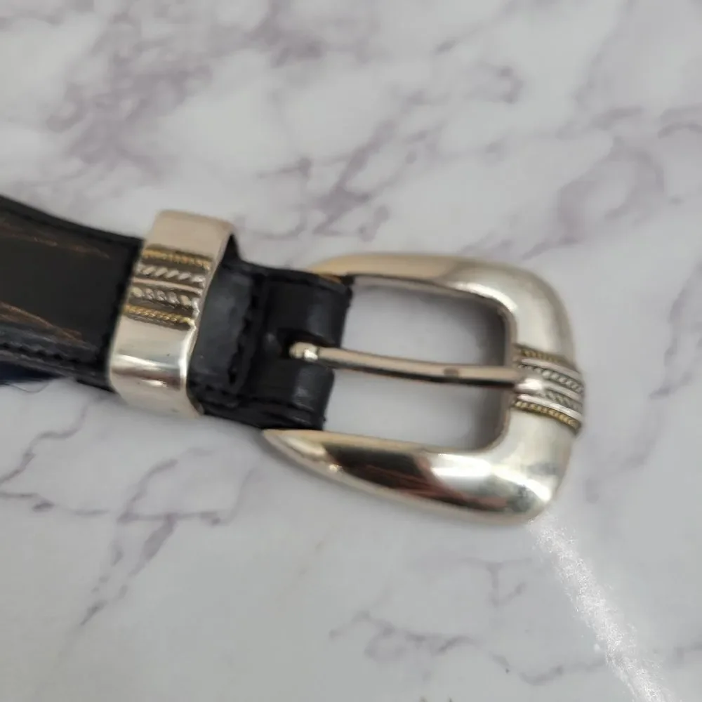 Roundtree & Yorke Black Woven Leather Belt with Silver & Gold Toned Conchos